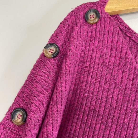 My Style Grape Purple BoatNeck Top Ribbed Button Shoulder Tab Sleeves Plus 2X - Picture 7 of 12